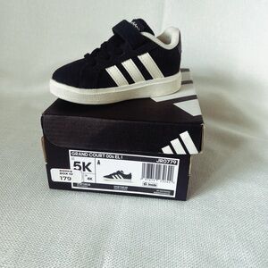 adidas Kids Black & White Velcro Grand Court Sneaker